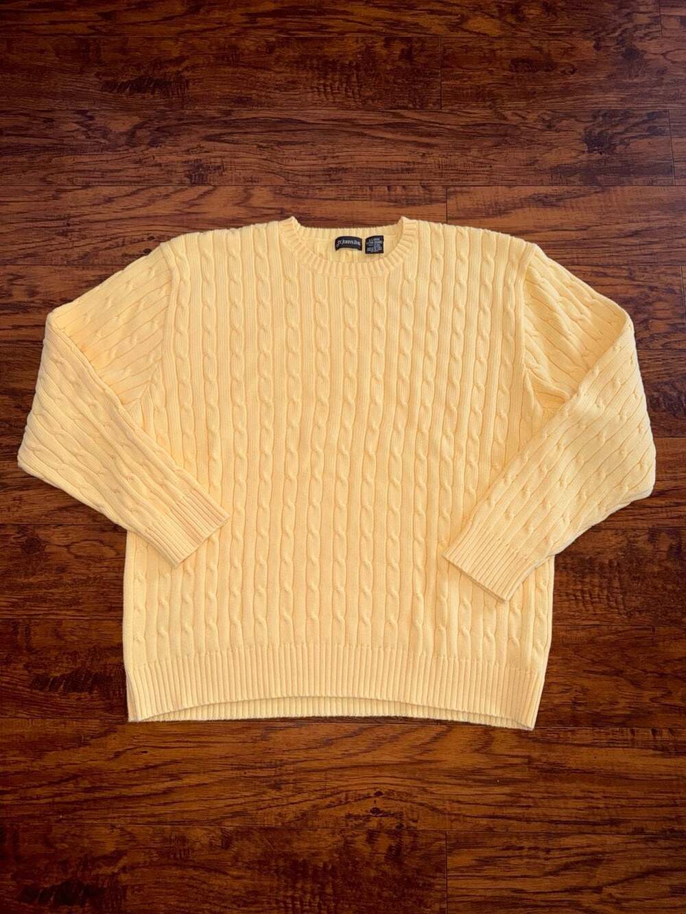 St. John's Bay Yellow Cable Knit Cotton Crew Neck Sweater